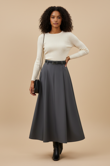 Jupe Longue Grise Évasée Élégante