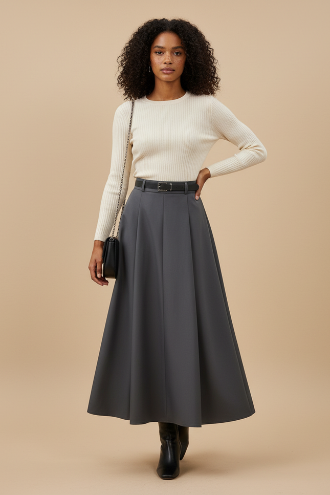 Jupe Longue Grise Évasée Élégante