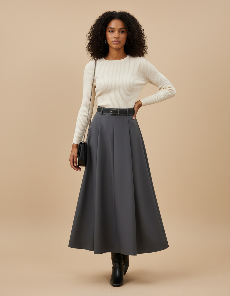 Jupe Longue Grise Évasée Élégante