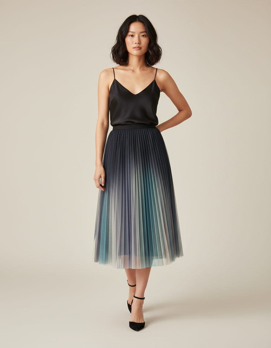 Jupe Longue Dégradé Plissée Fluide