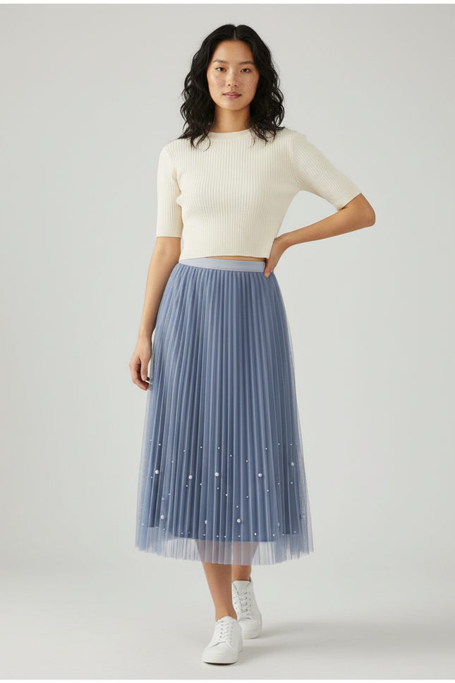 Jupe Longue Bleue Plissée Chic