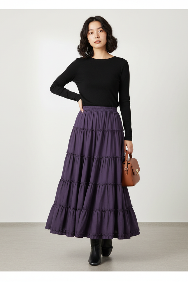 Jupe Longue Violette À Volants Fluide