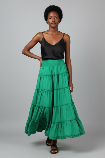 Jupe Longue Verte À Volants Bohème