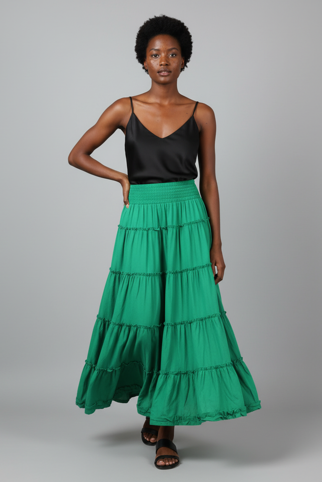 Jupe Longue Verte À Volants Bohème