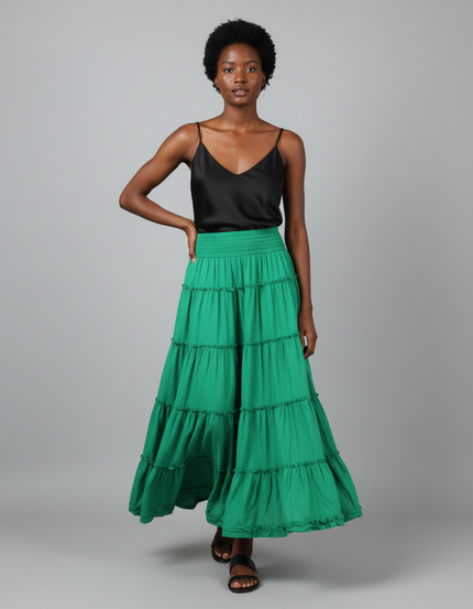 Jupe Longue Verte À Volants Bohème