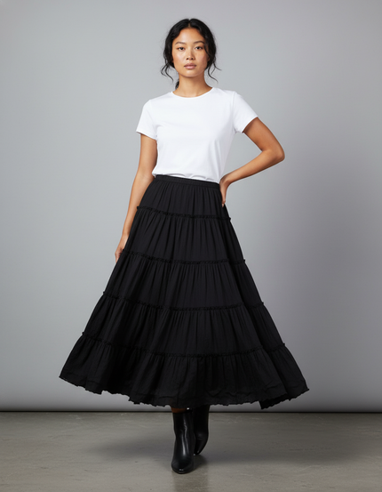 Jupe Longue Noire Fluide Volants