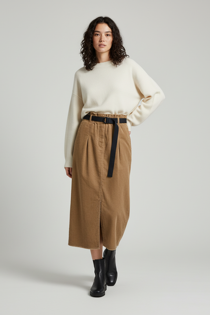 Jupe Longue Velours Côtelé Camel Chic
