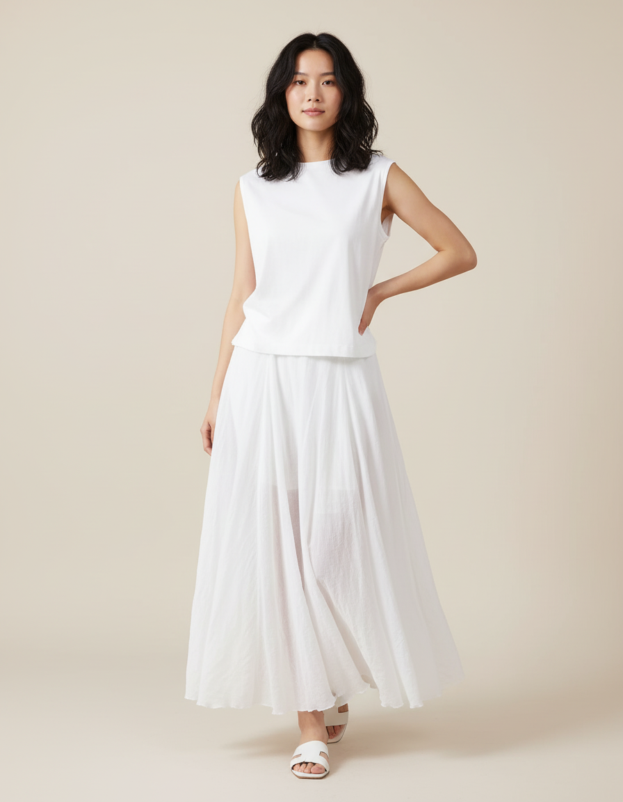Jupe Longue Blanche Plissée Bohème