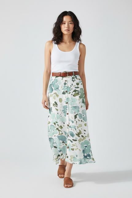 Jupe Longue Fleurie Boutonnée