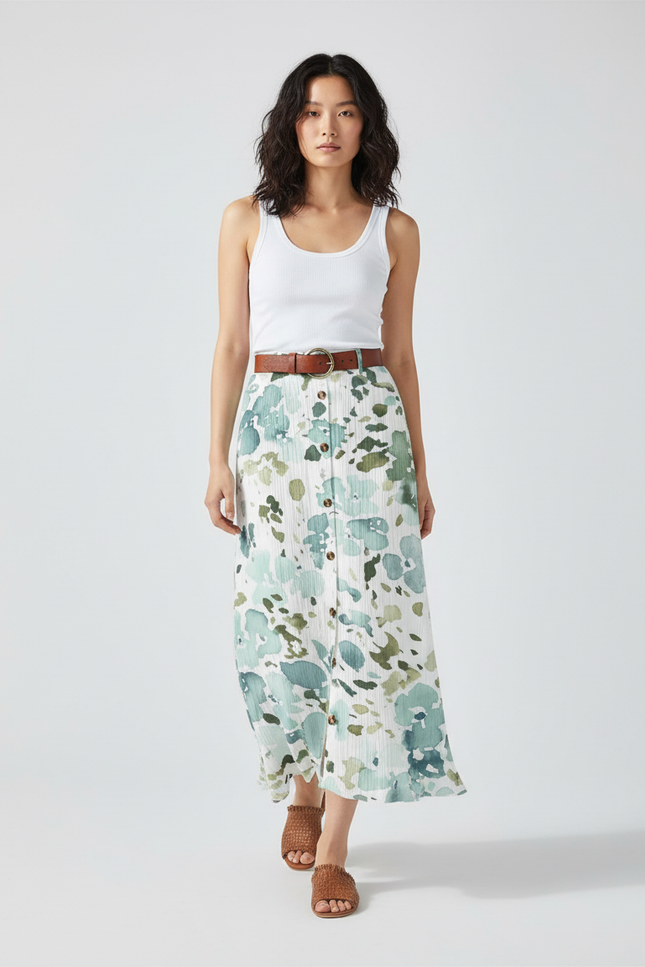 Jupe Longue Fleurie Boutonnée