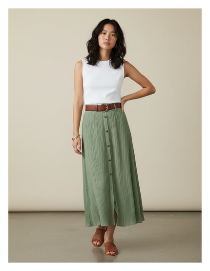 Jupe Longue Verte Boutonnée Fluide