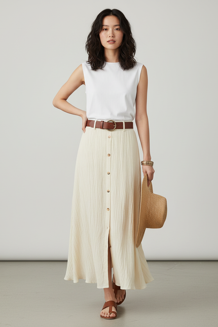 Jupe Boutonnée Mi-Longue