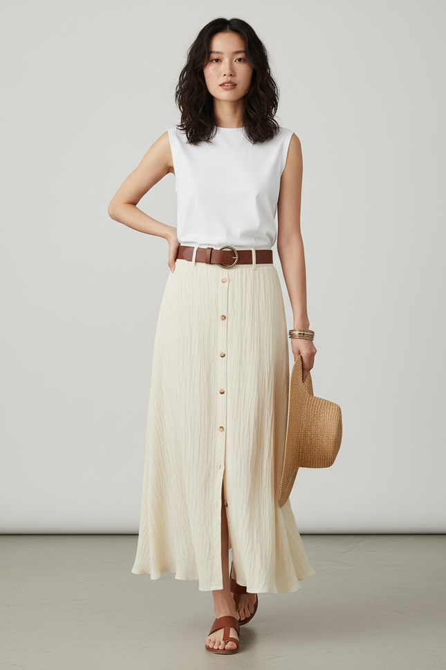 Jupe Boutonnée Mi-Longue