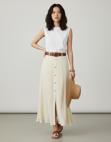 Jupe Boutonnée Mi-Longue