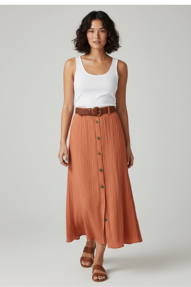 Jupe Longue Terracotta Boutonnée Fluide
