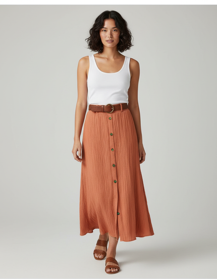 Jupe Longue Terracotta Boutonnée Fluide