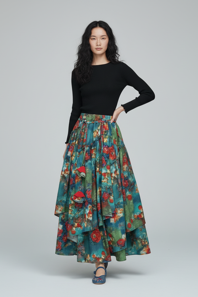 Jupe Longue Florale Superposée Bohème
