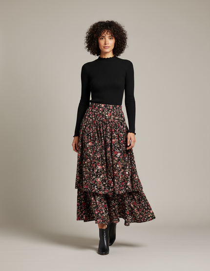 Jupe Longue Florale Superposée Bohème Femme