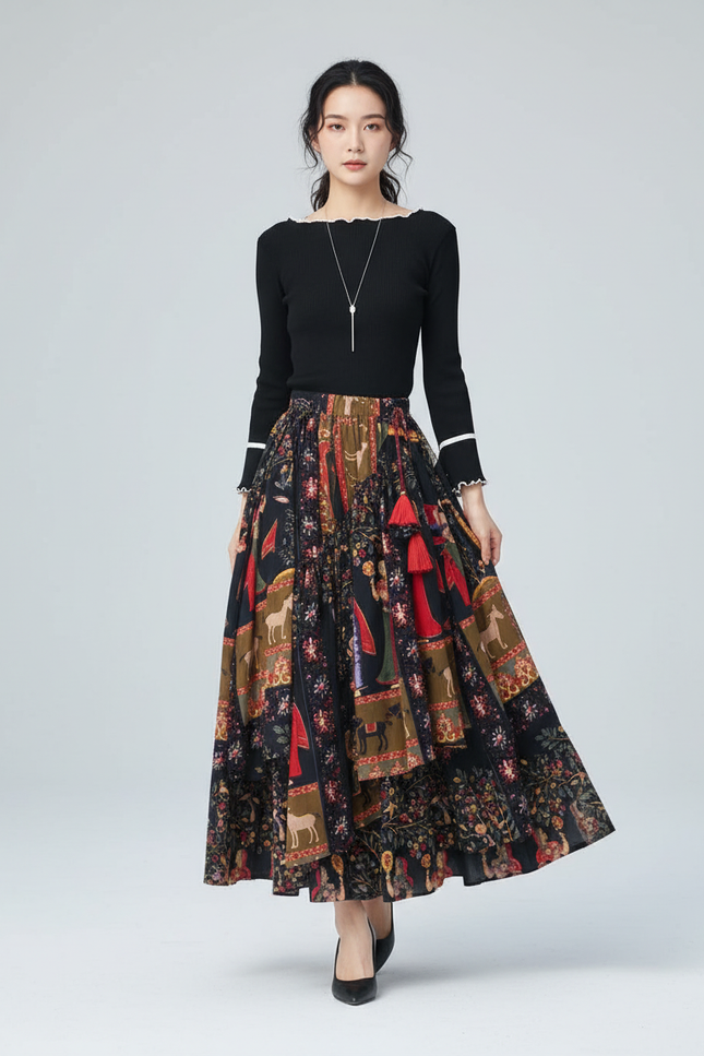 Jupe Longue Imprimée Ethnique Bohème