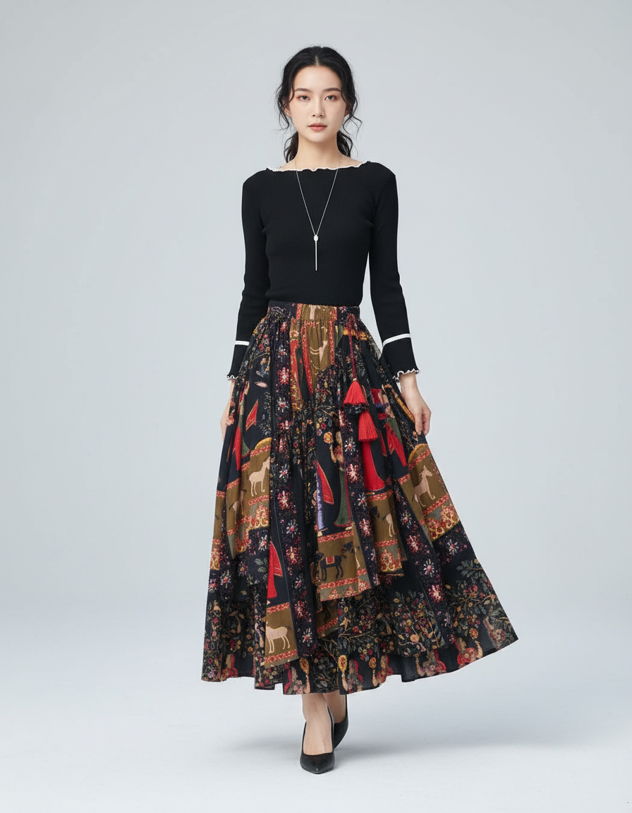 Jupe Longue Imprimée Ethnique Bohème