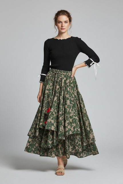 Jupe Longue Étagée Imprimée Bohème Chic