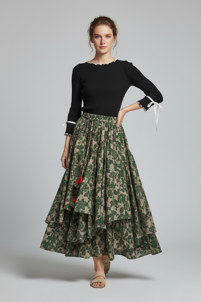 Jupe Longue Étagée Imprimée Bohème Chic