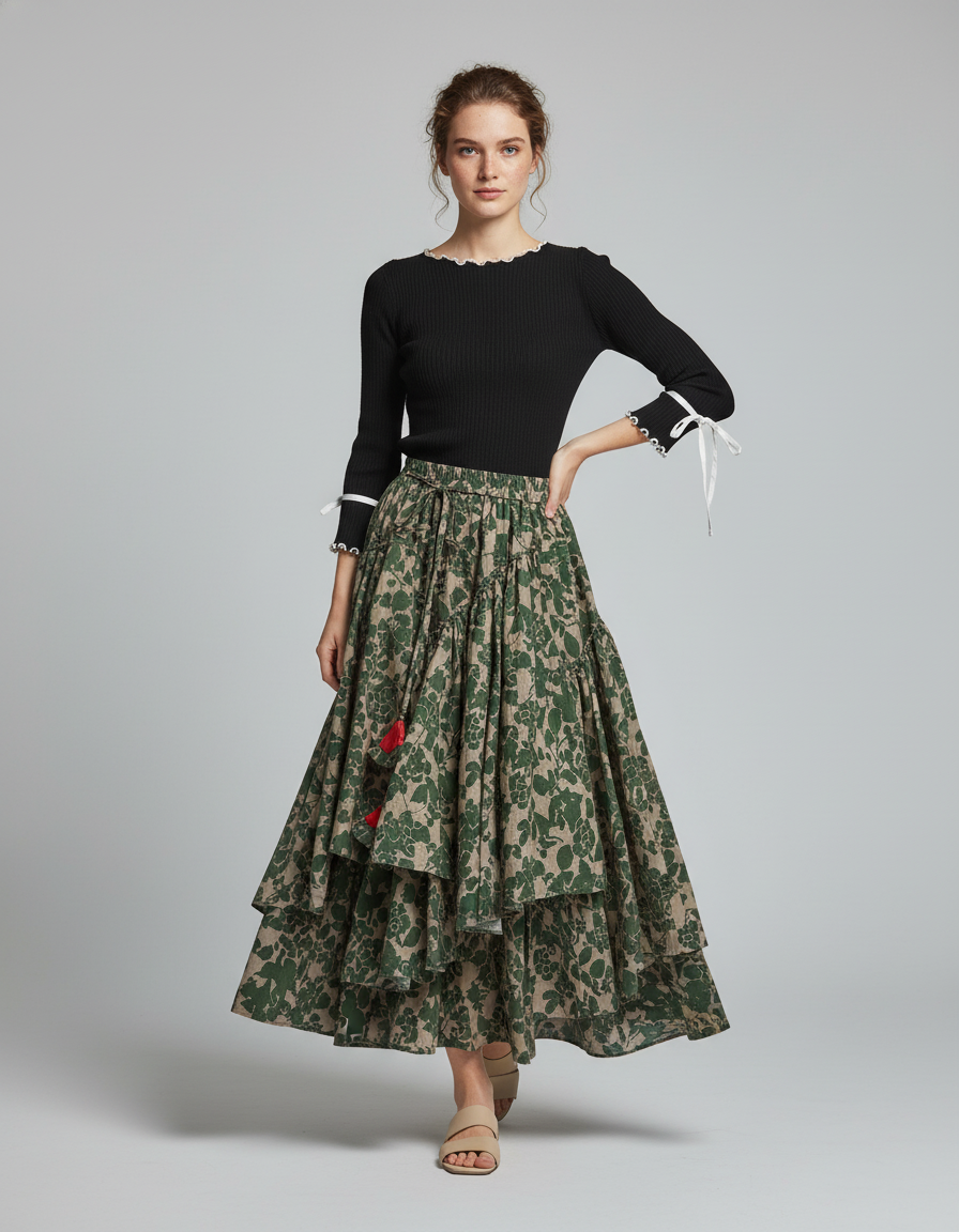 Jupe Longue Étagée Imprimée Bohème Chic