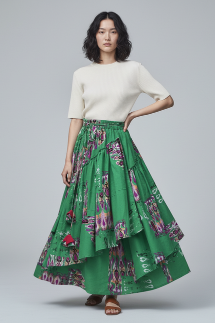 Jupe Longue Verte Motifs Bohème