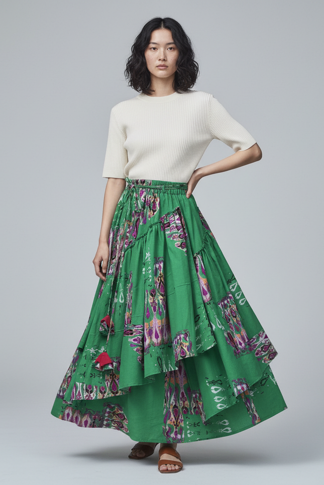 Jupe Longue Verte Motifs Bohème