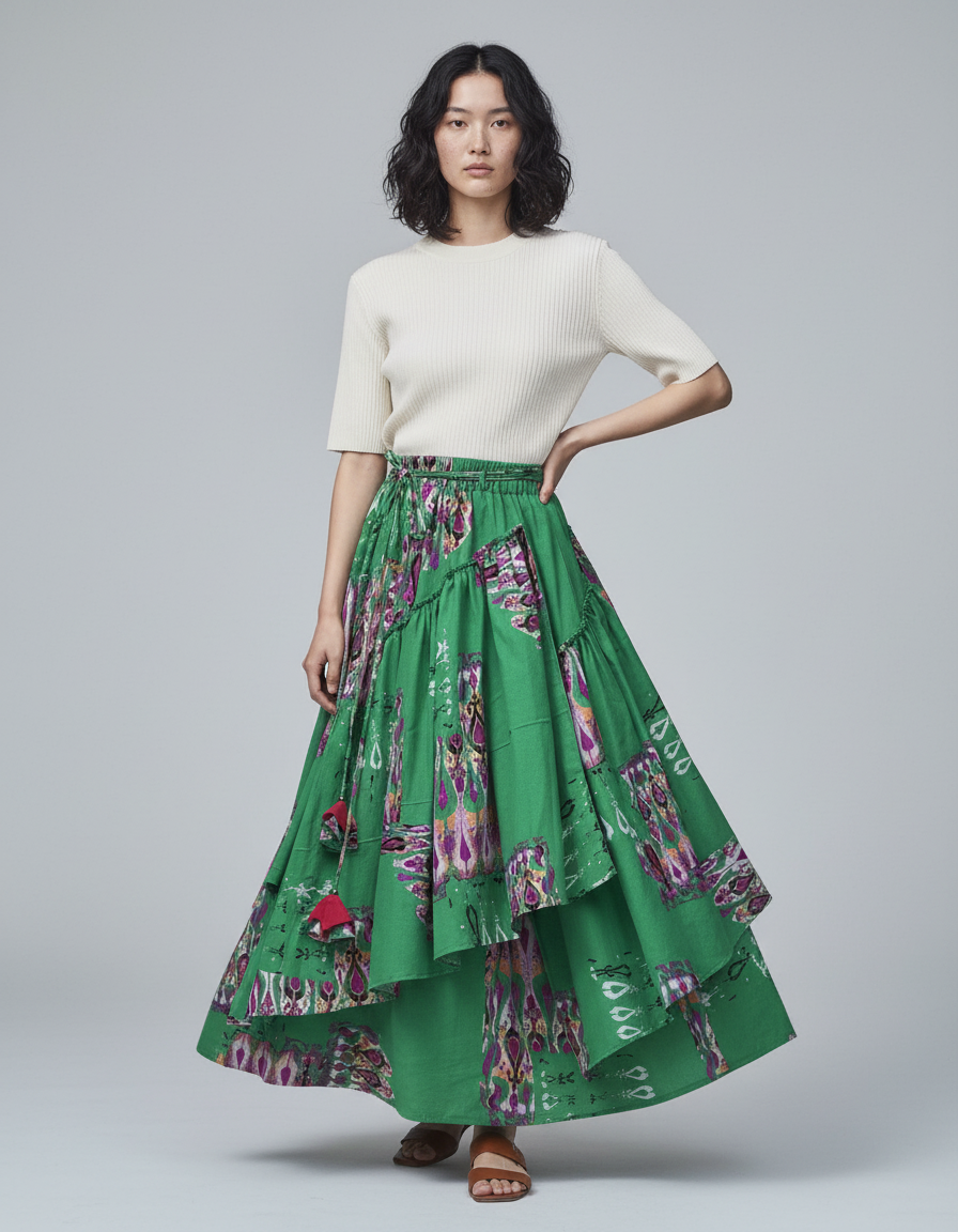 Jupe Longue Verte Motifs Bohème