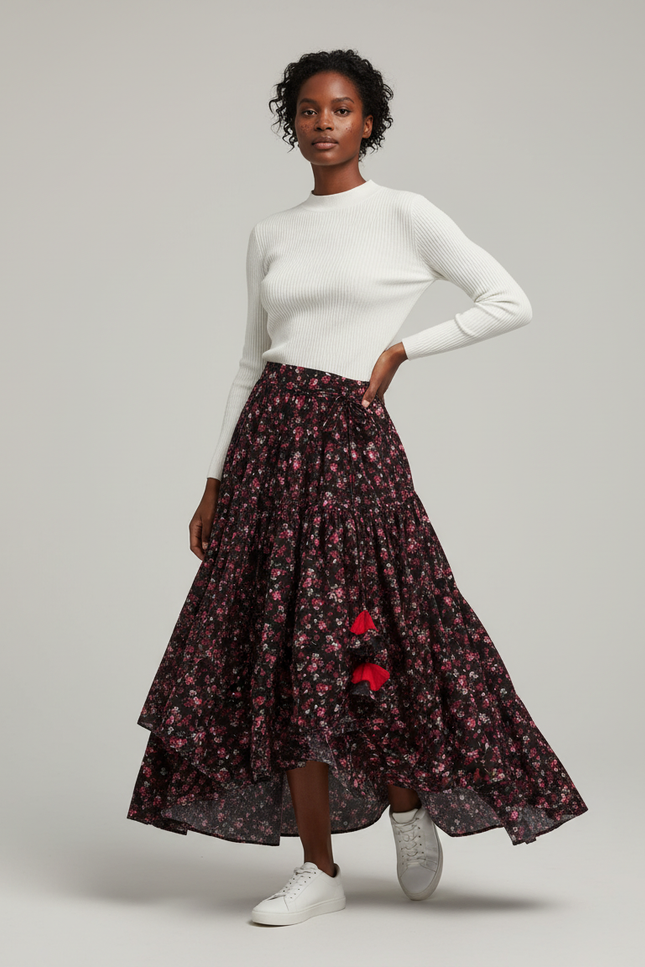 Jupe Portefeuille Noire Longue