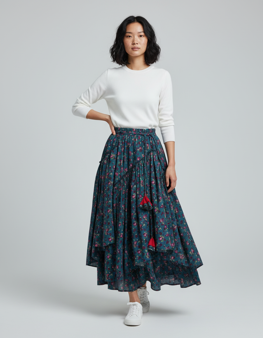 Jupe Longue Florale Asymétrique Bohème