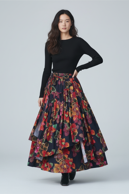 Jupe Longue Florale Fluide Vintage