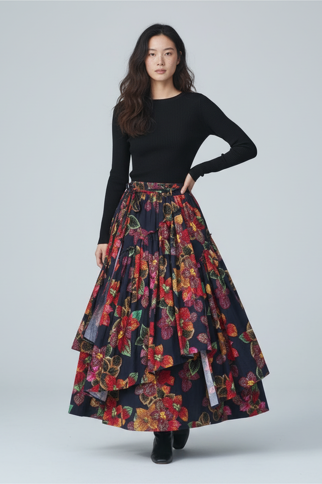 Jupe Longue Florale Fluide Vintage