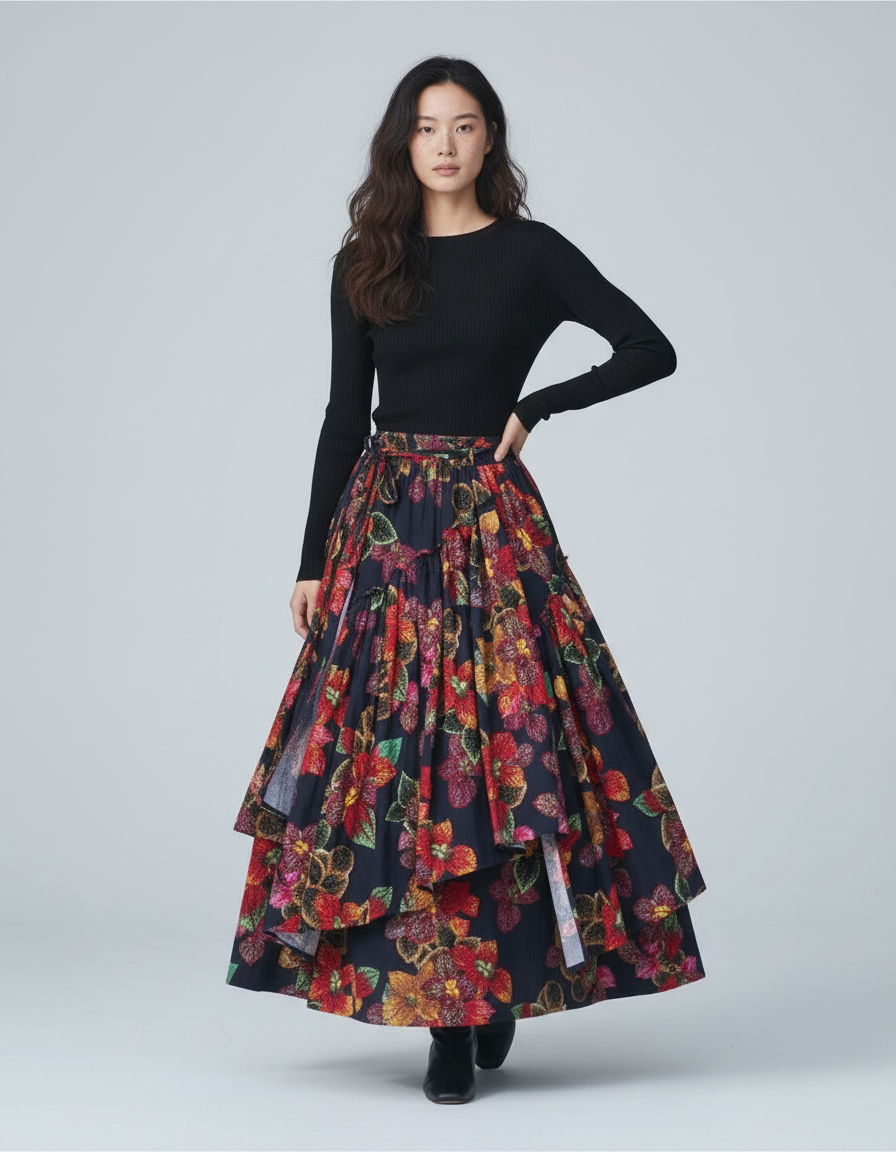 Jupe Longue Florale Fluide Vintage