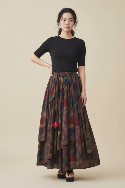 Jupe Longue Motif Ethnique À Volants Bohème