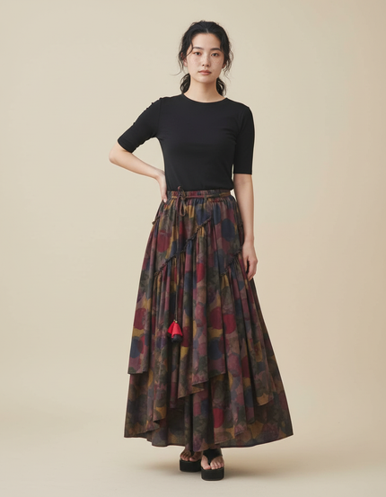 Jupe Longue Motif Ethnique À Volants Bohème