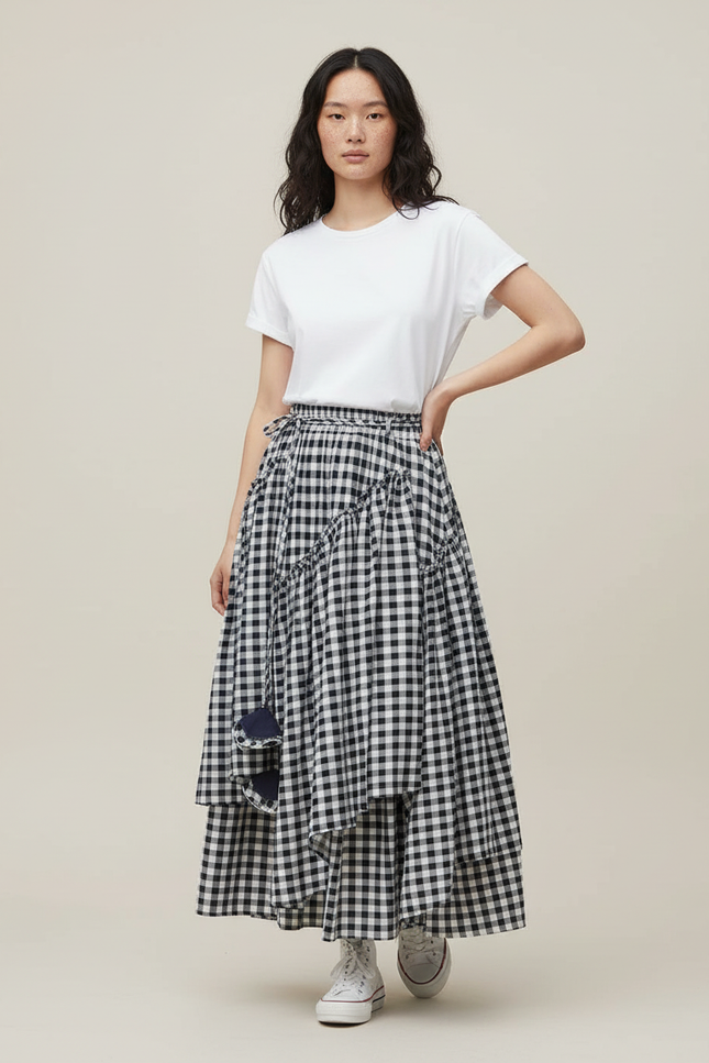 Jupe Longue Vichy Noir Et Blanc