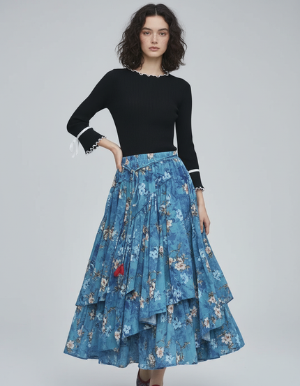 Jupe Longue Florale Bleue Bohème