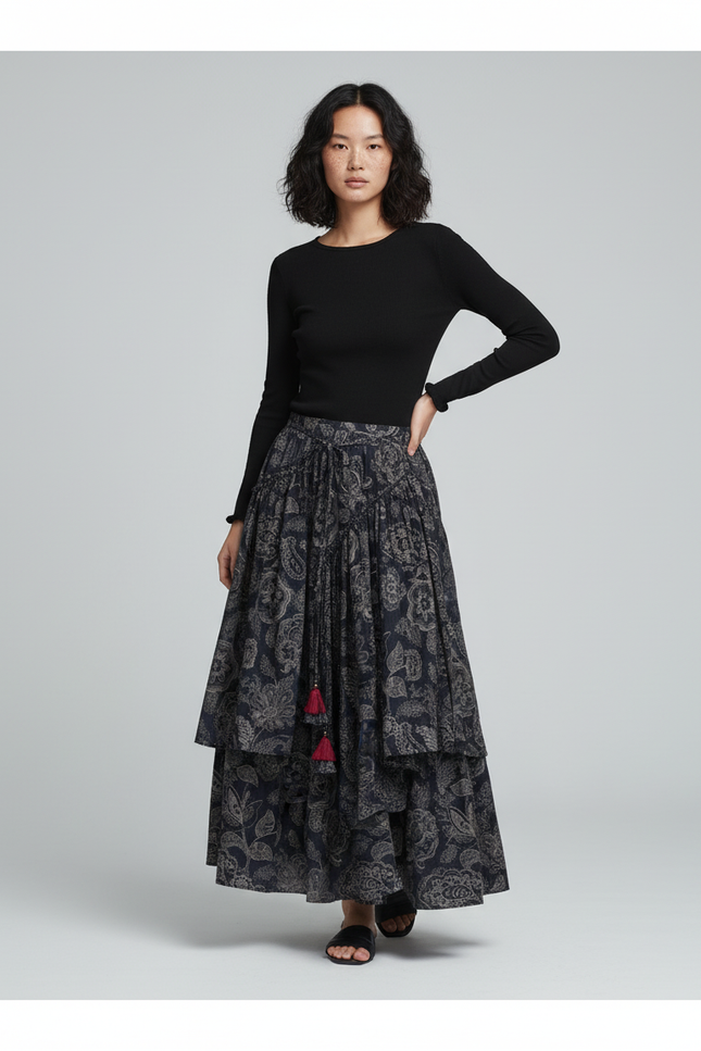 Jupe Longue Superposée Motif Cachemire Bohème