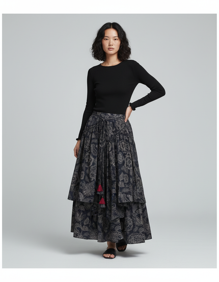 Jupe Longue Superposée Motif Cachemire Bohème