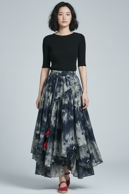 Jupe Longue Asymétrique Imprimé Fluide