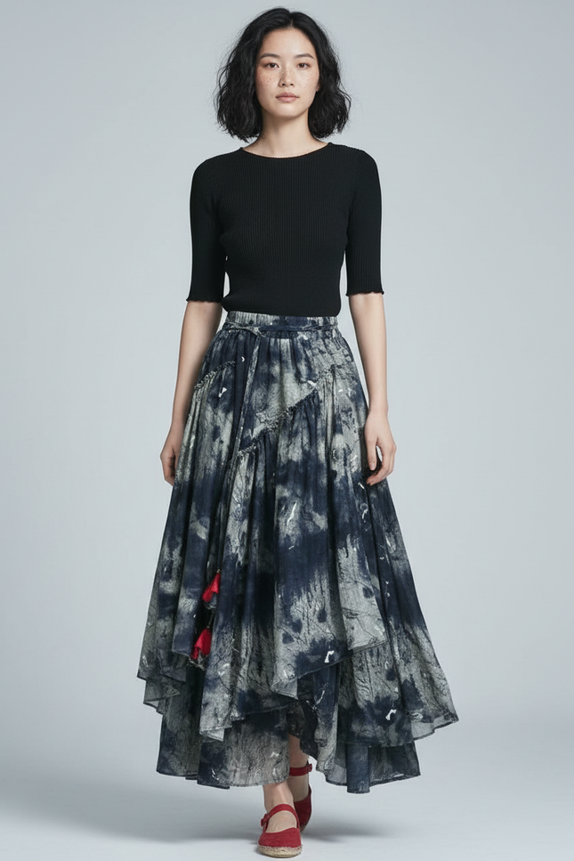 Jupe Longue Asymétrique Imprimé Fluide