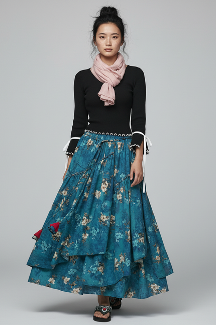 Jupe Longue Fluide Imprimée Florale Bohème