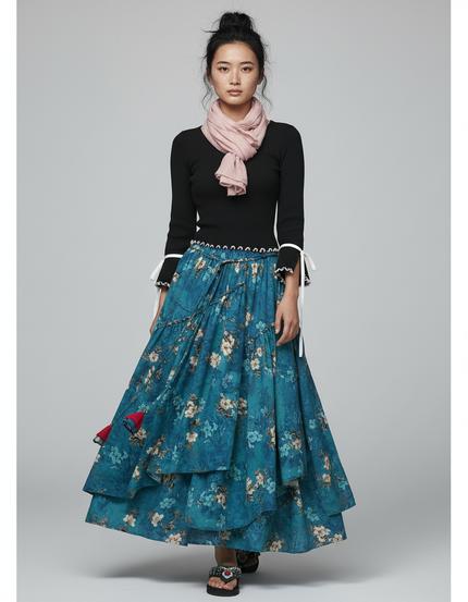 Jupe Longue Fluide Imprimée Florale Bohème