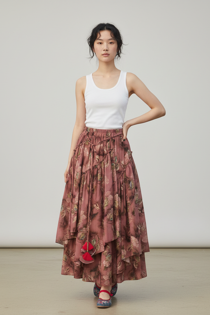 Jupe Longue Florale Asymétrique Bohème Tendance