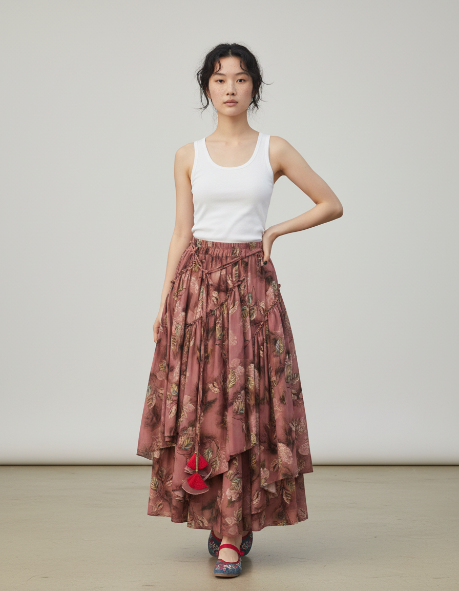 Jupe Longue Florale Asymétrique Bohème Tendance