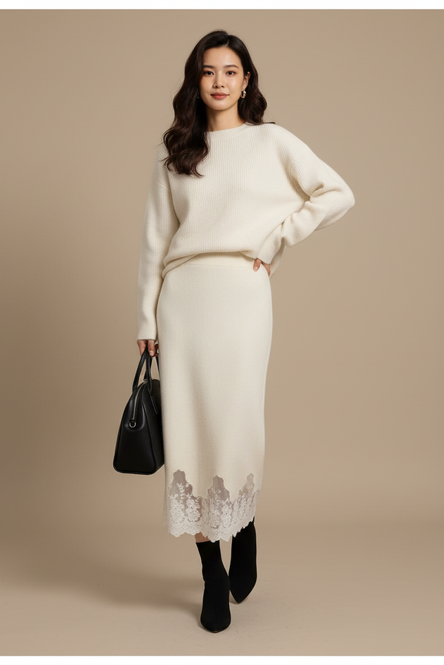 Jupe Longue Ecru Femme