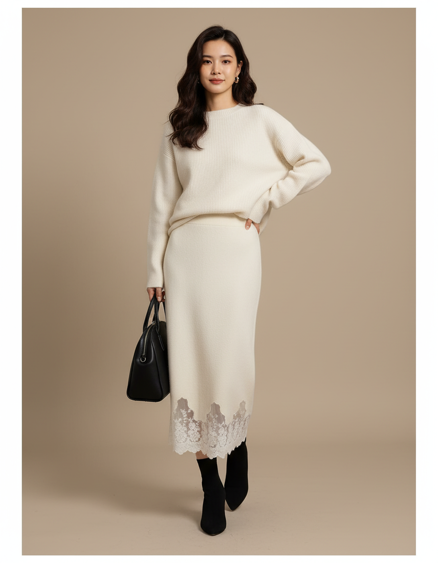 Jupe Longue Ecru Femme