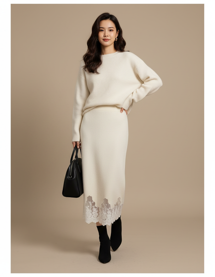 Jupe Longue Ecru Femme